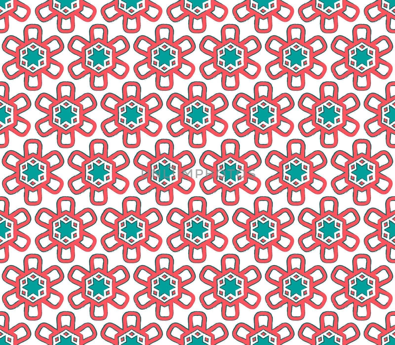 abstract background or textile pattern red and emerald colors snow flake Christmas paper