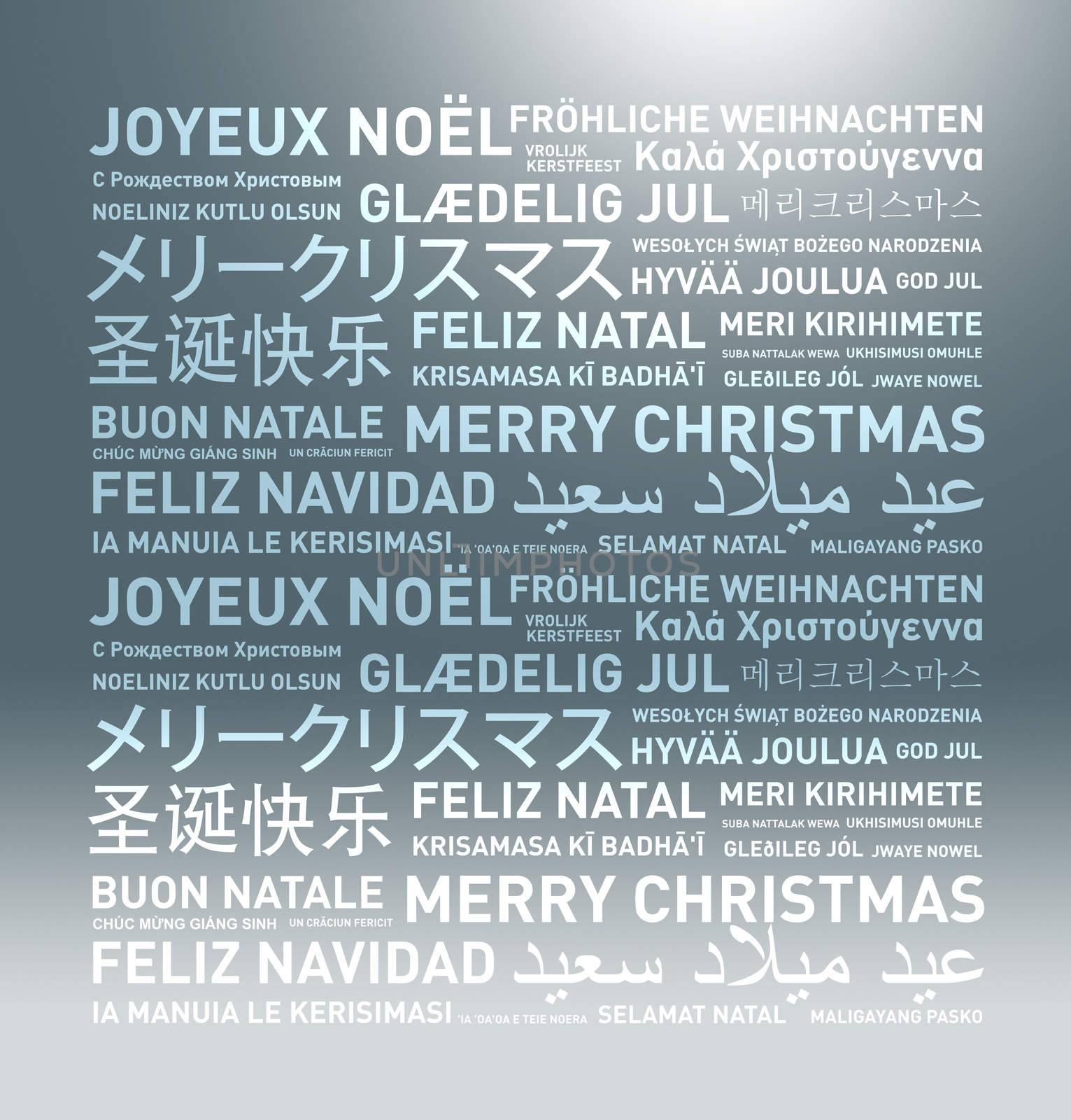 Merry christmas from the world. Different languages celebration background