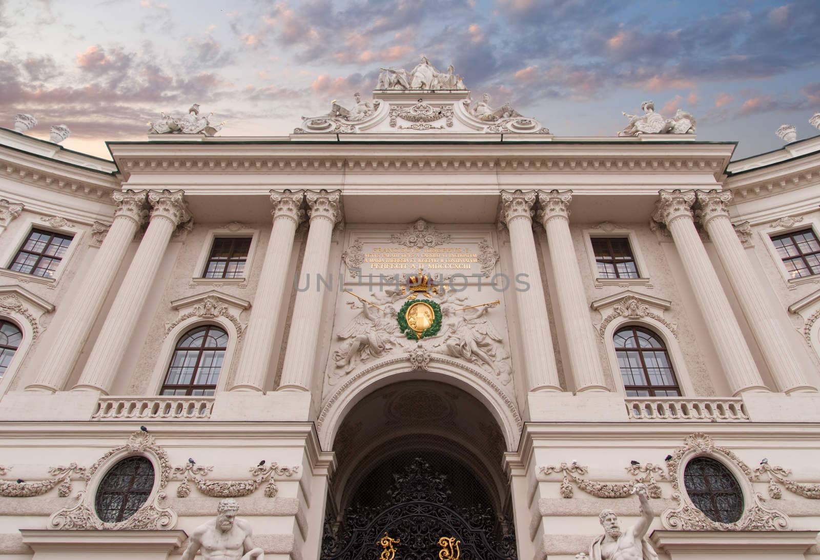 Vienna, Austria. Hofburg Palace seen from Michaelerplatz,  Habsburg Empire landmark in Vienn