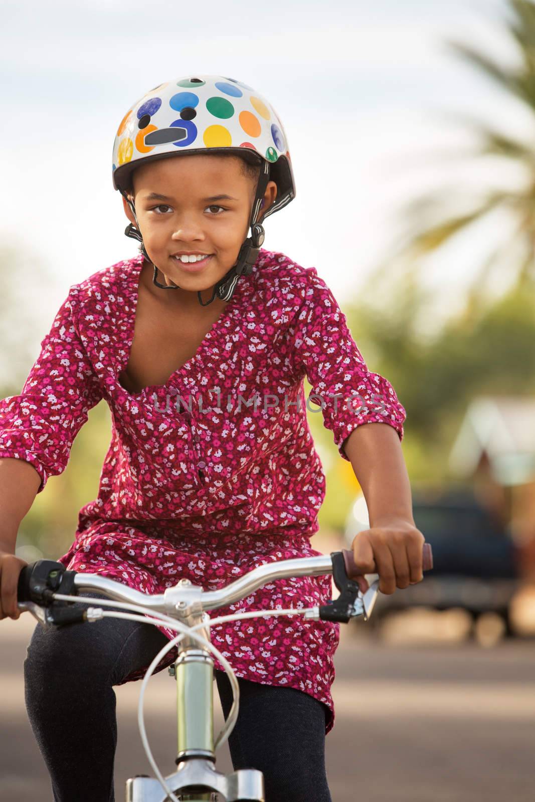 Happy Girl Riding Bike by Creatista