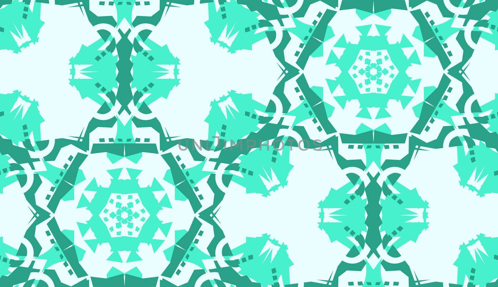 Repeating green doily pattern with hexagonal shapes