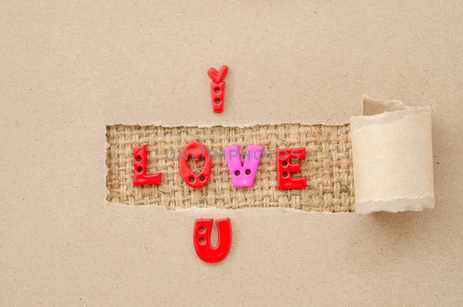 I love you alphabet on brown paper and sack background. Love concept.