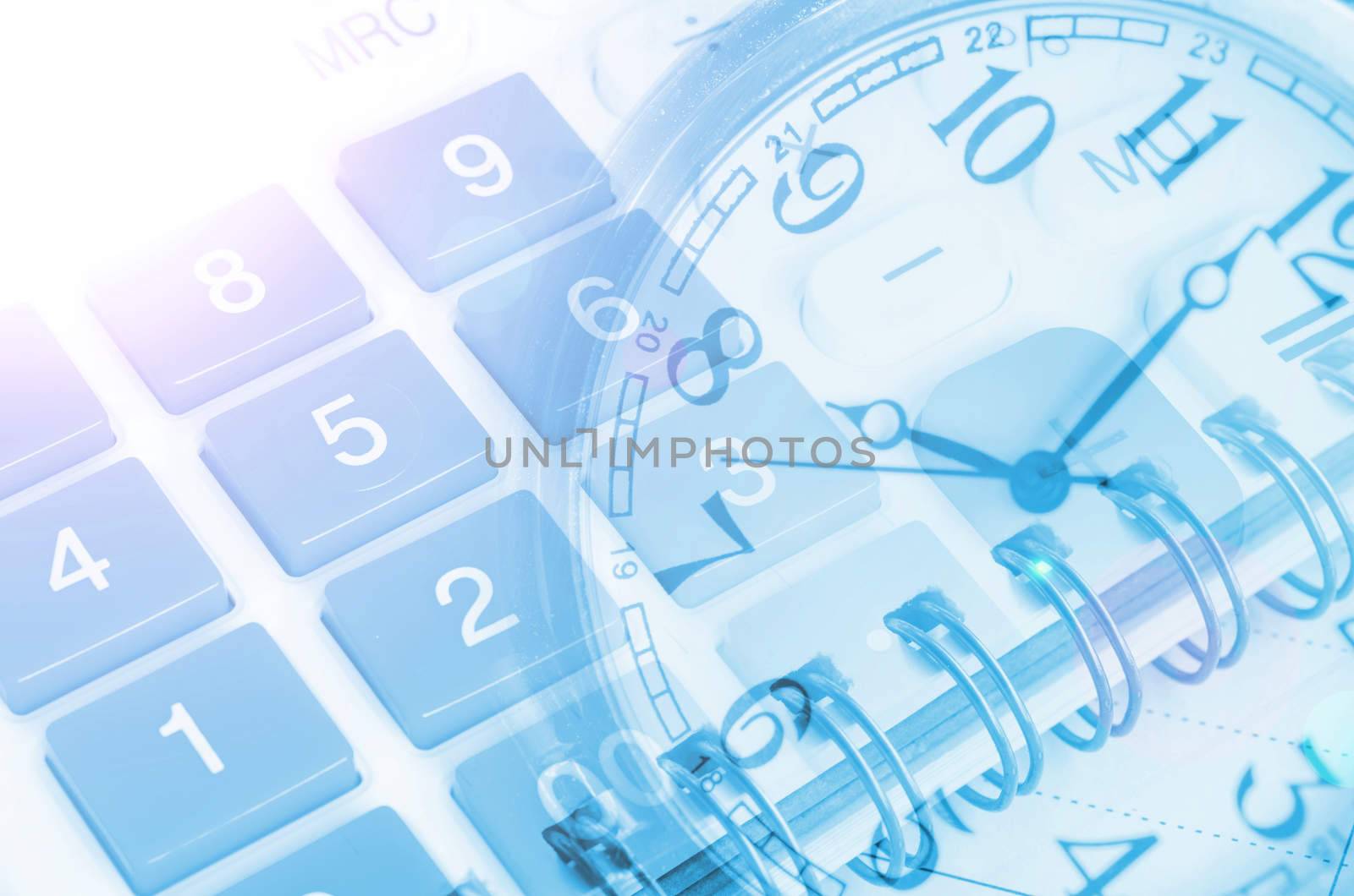 Business concept with clock, calculators and documents