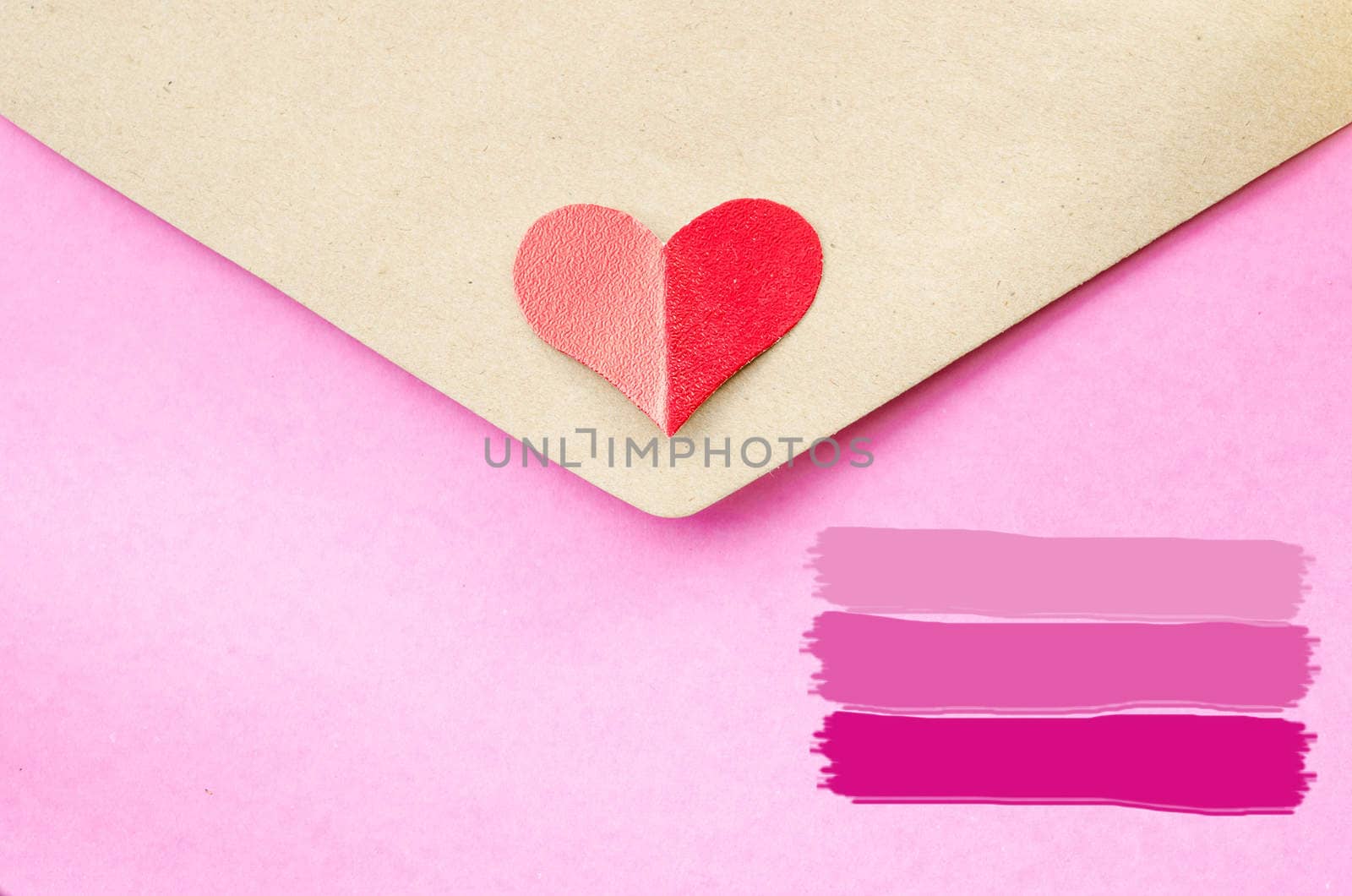 pink and brown letter with red heart by Gamjai