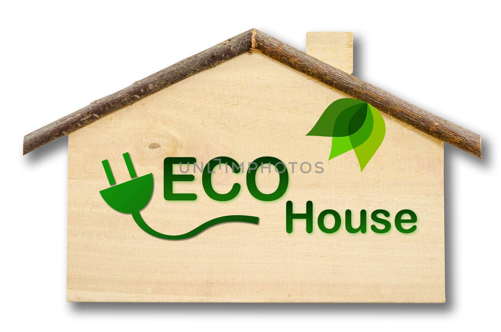 Eco house on Little home wooden model isolated on white background. Save clipping path