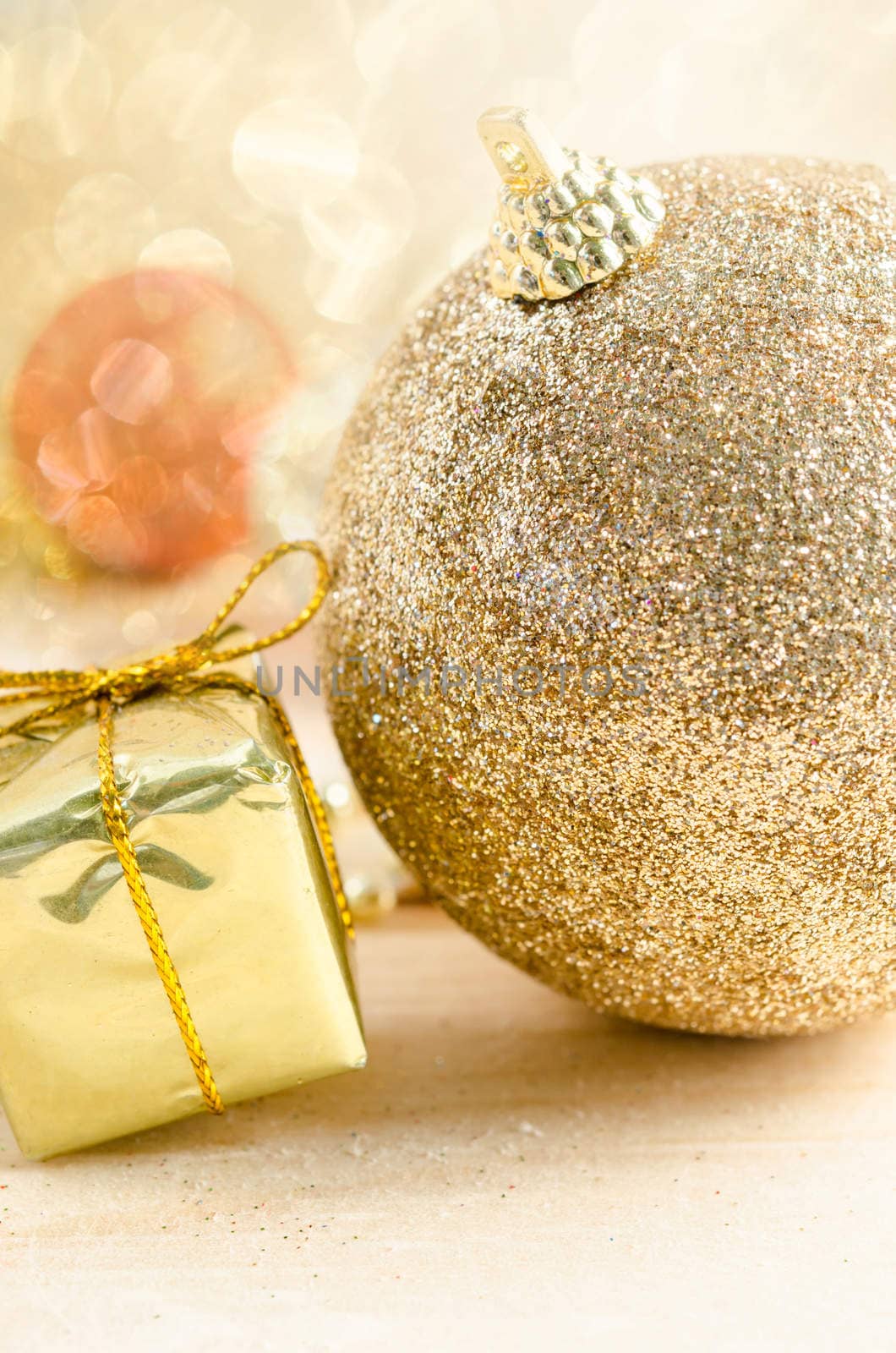 Golden ball christmas decoration. by Gamjai