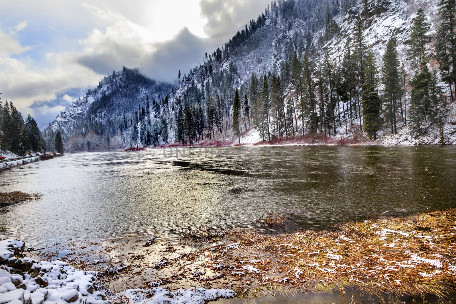 Winter Leaves Snow Ice  Mountains Wenatchee River Valley by bill_perry