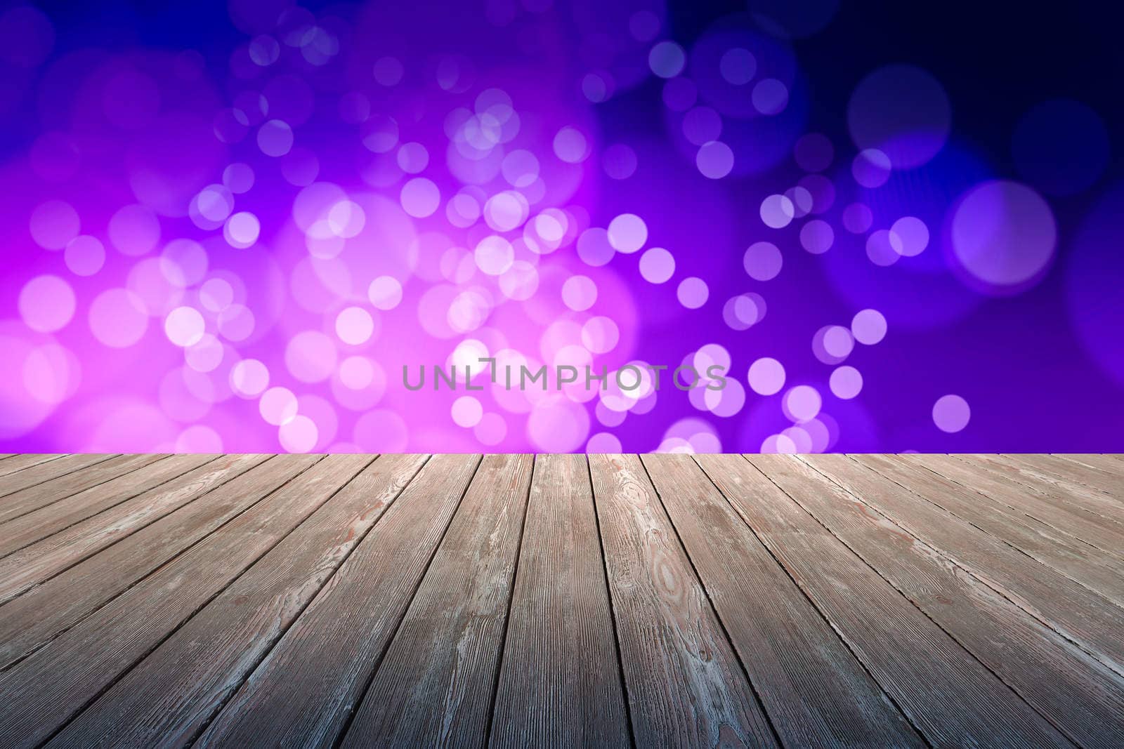 Perspective wood and bokeh light background. product display template