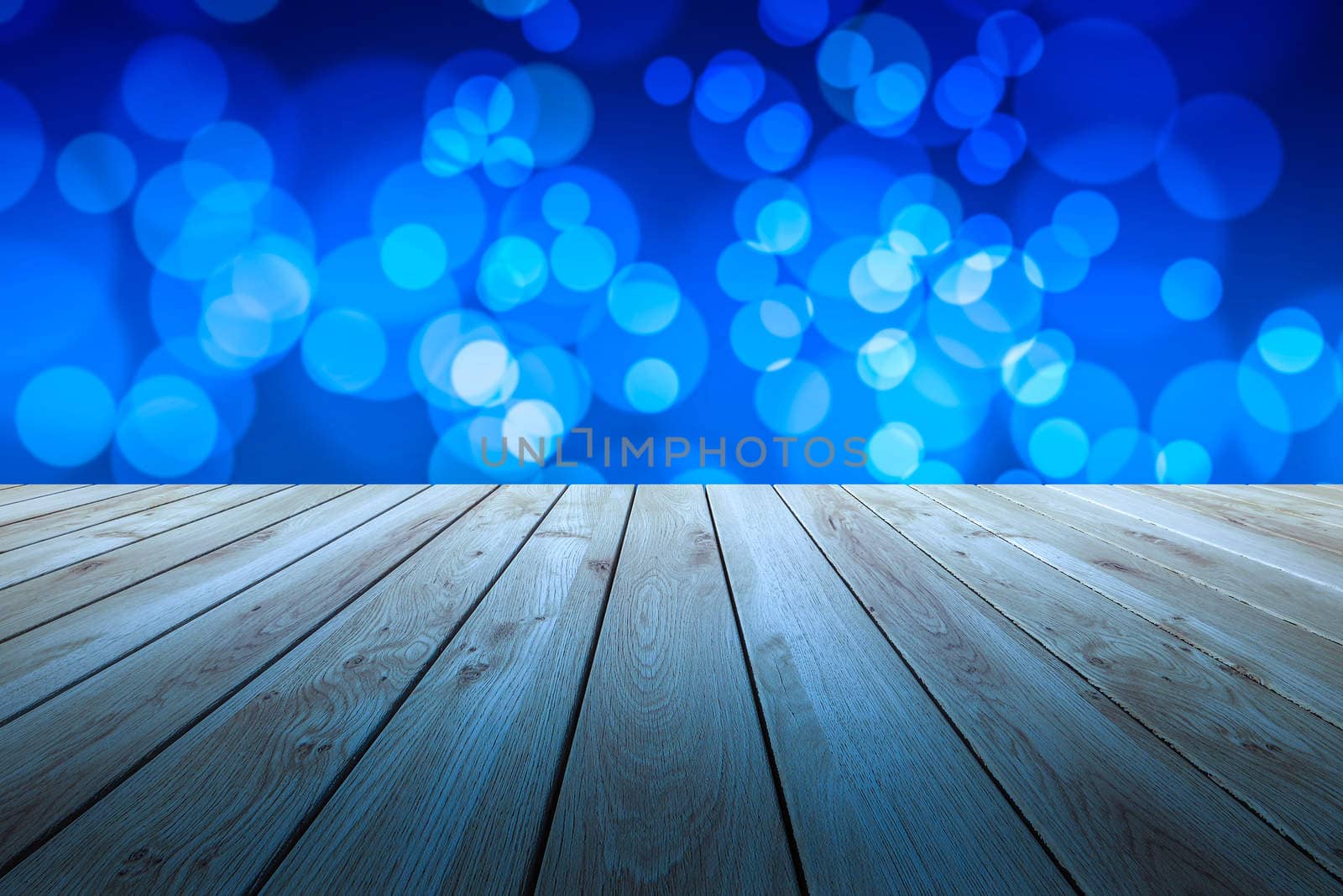 Perspective wood and bokeh light background by teerawit