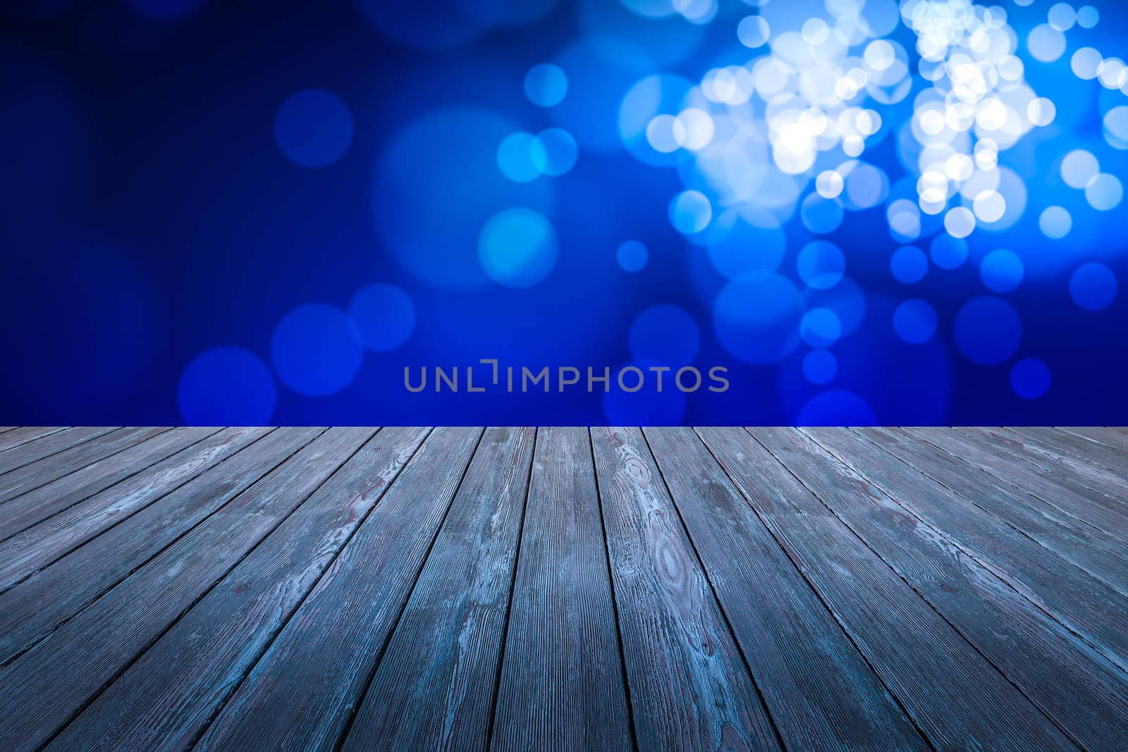 Perspective wood and bokeh light background. product display template