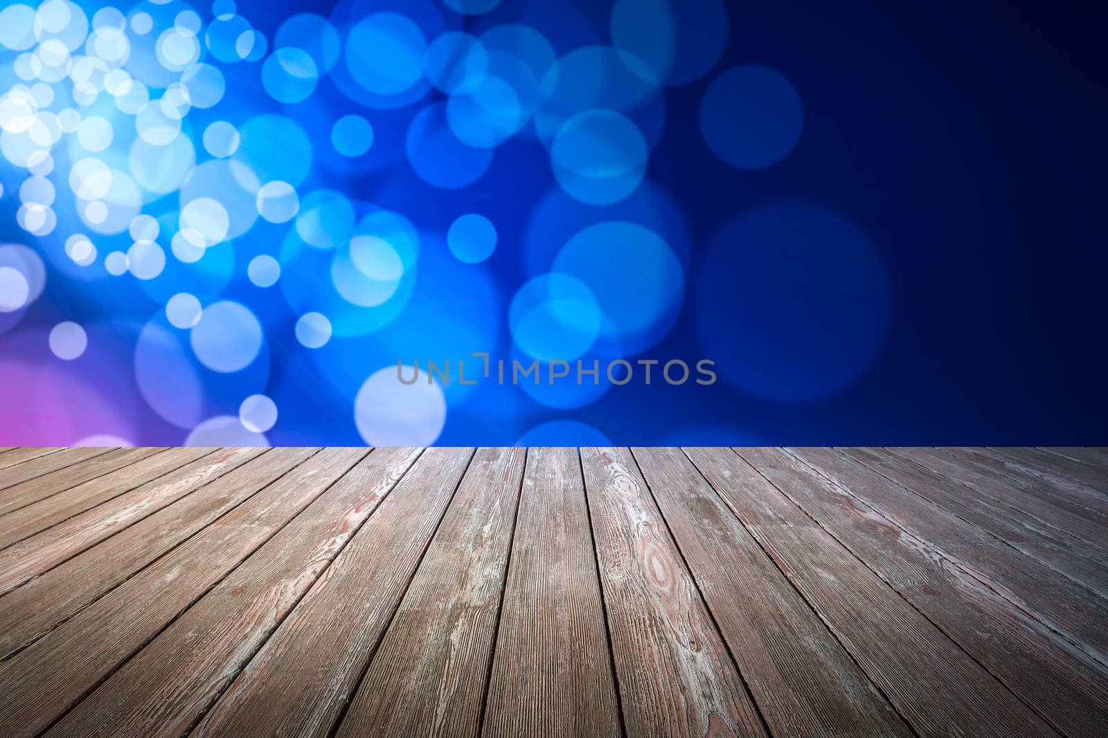 Perspective wood and bokeh light background by teerawit