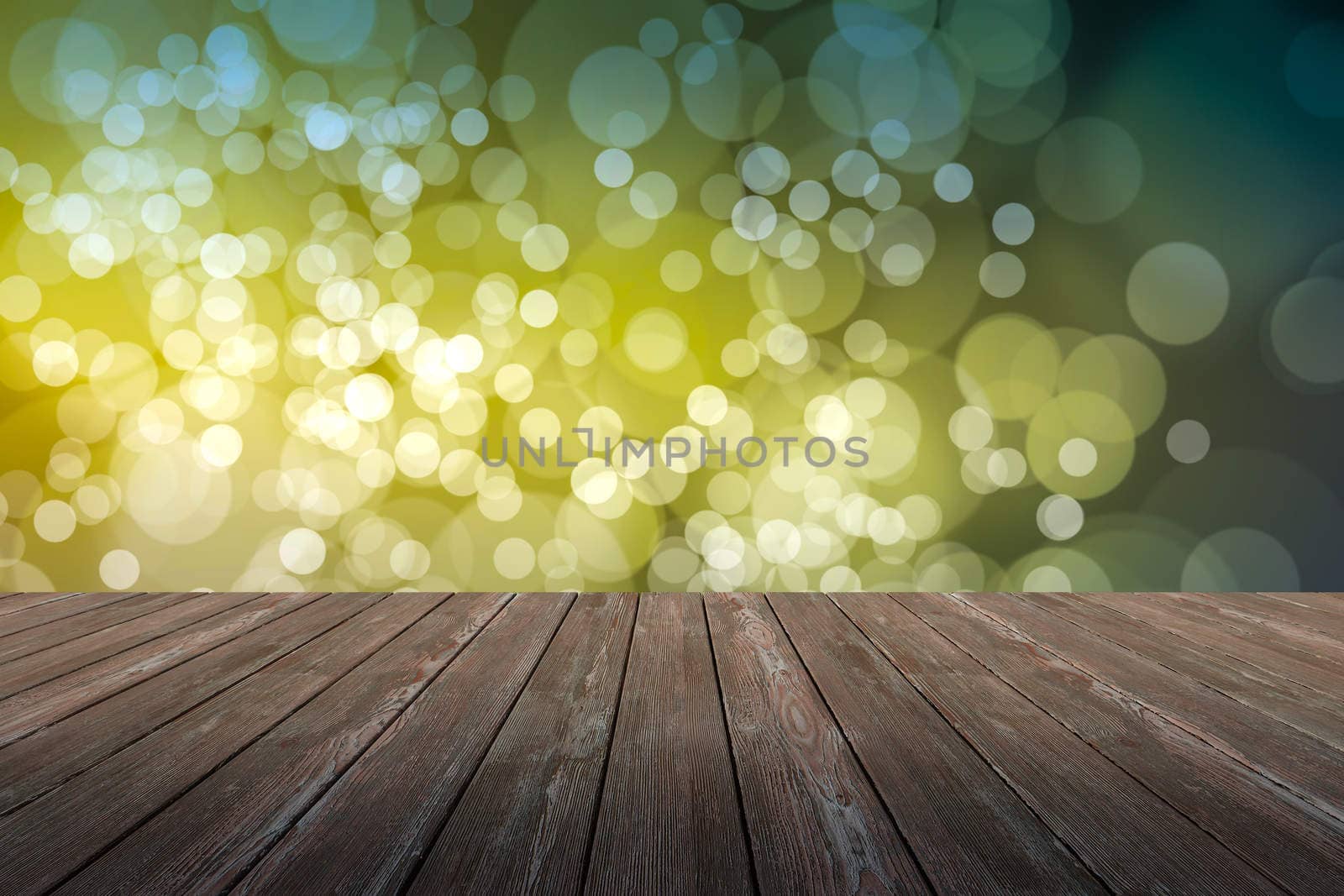 Perspective wood and bokeh light background by teerawit