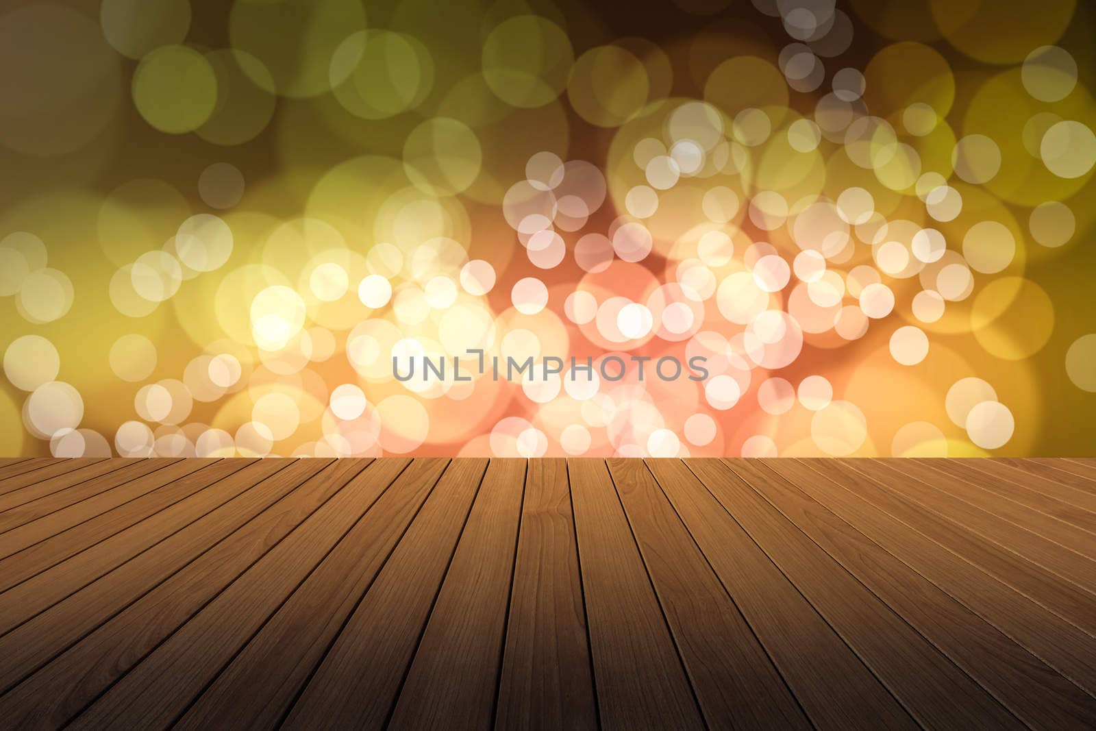 Perspective wood and bokeh light background by teerawit