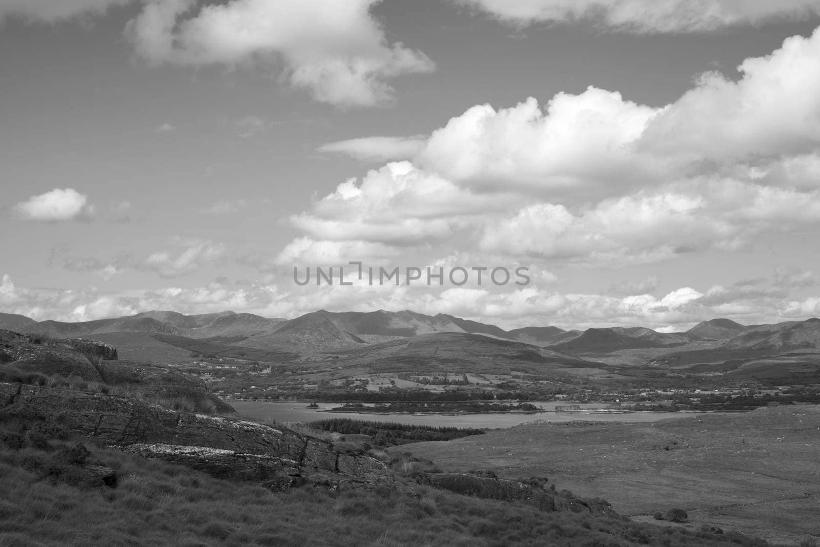 beautiful cloudy mountain view from the kerry way walk in ireland