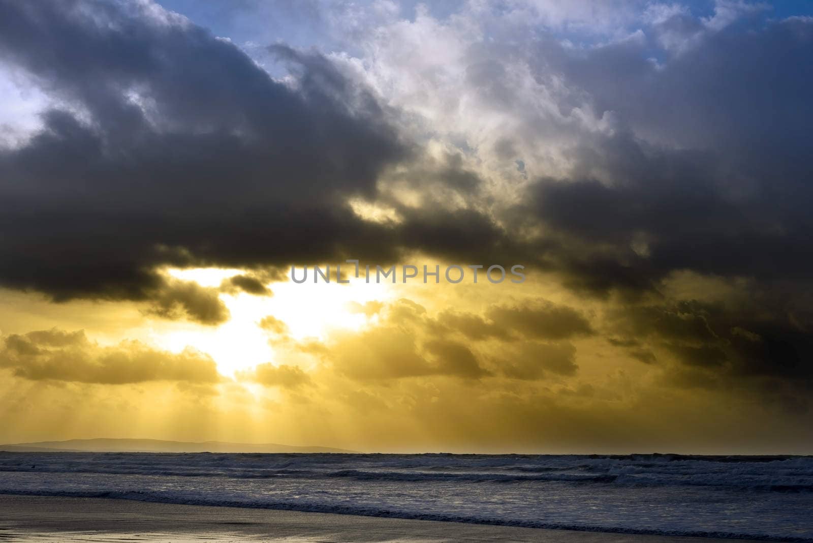 beautiful evening sunlit sky over the atlantic in ballybunion ireland