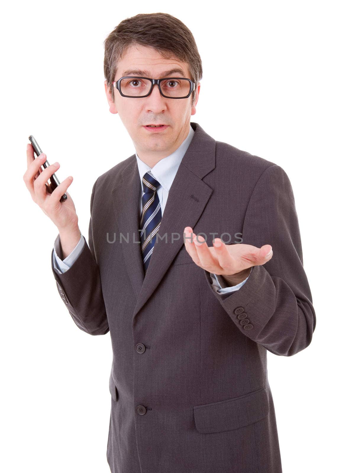 young business man on the phone, isolated