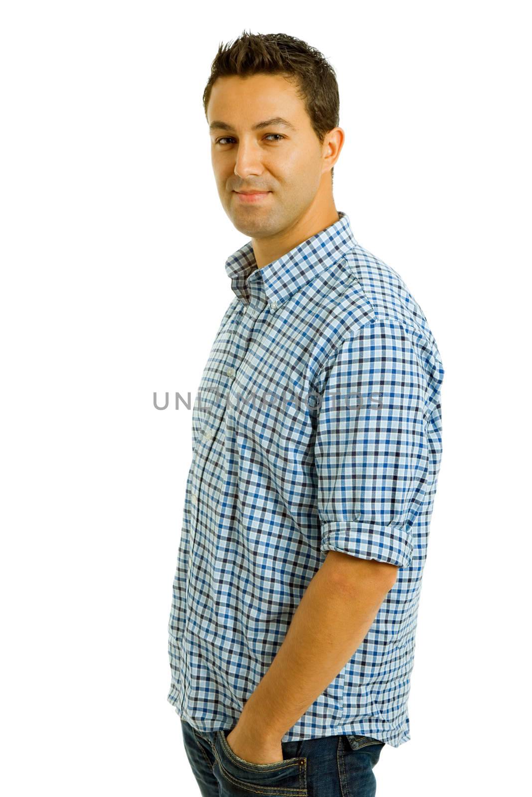 young casual man portrait, isolated on white