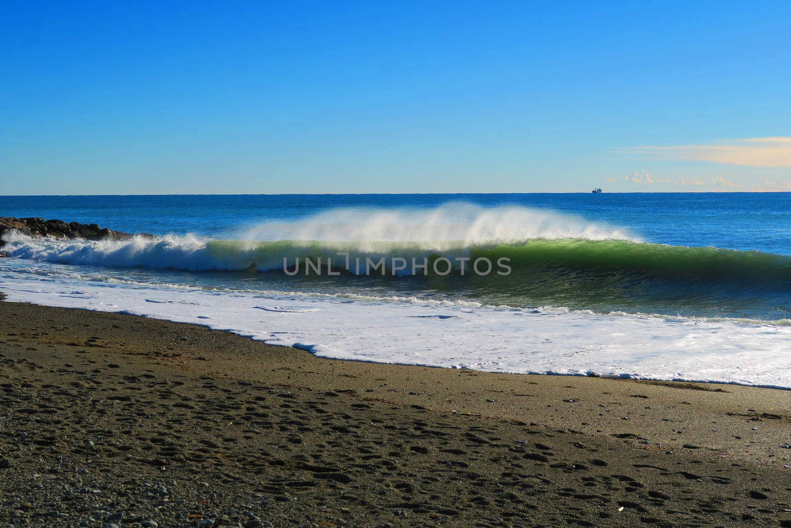 Beautiful wave on the beach in Savona, Liguria,Italy