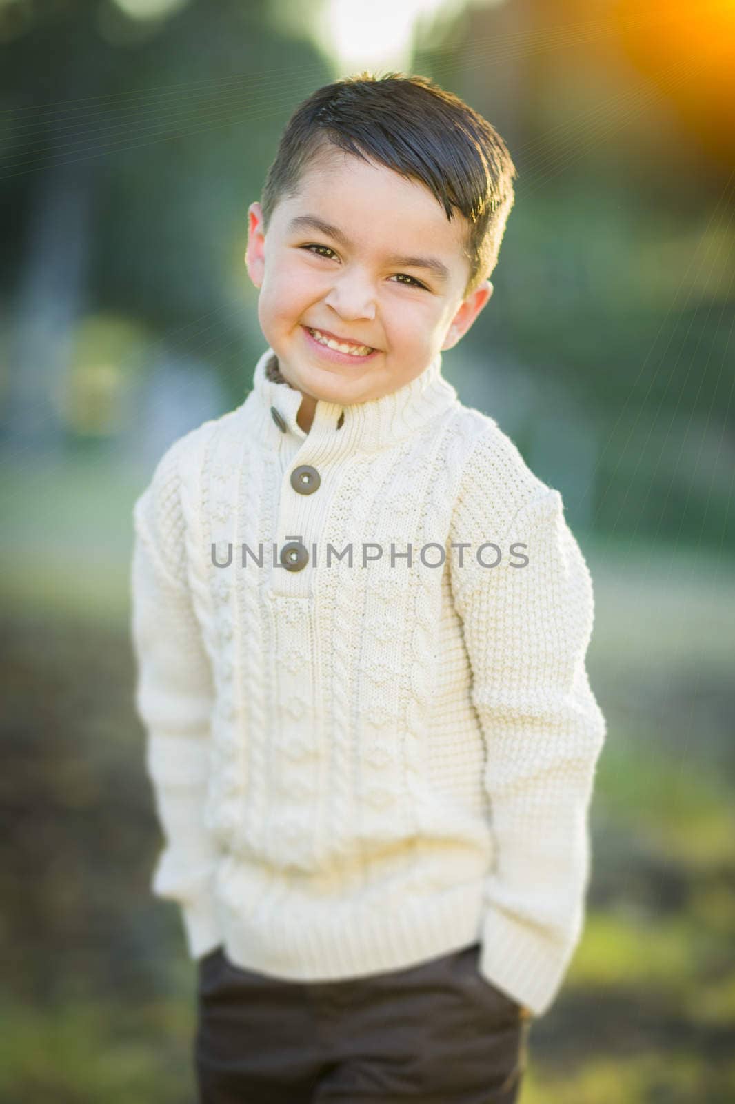 Handsome Young Mixed Race Boy Portrait Outdoors.