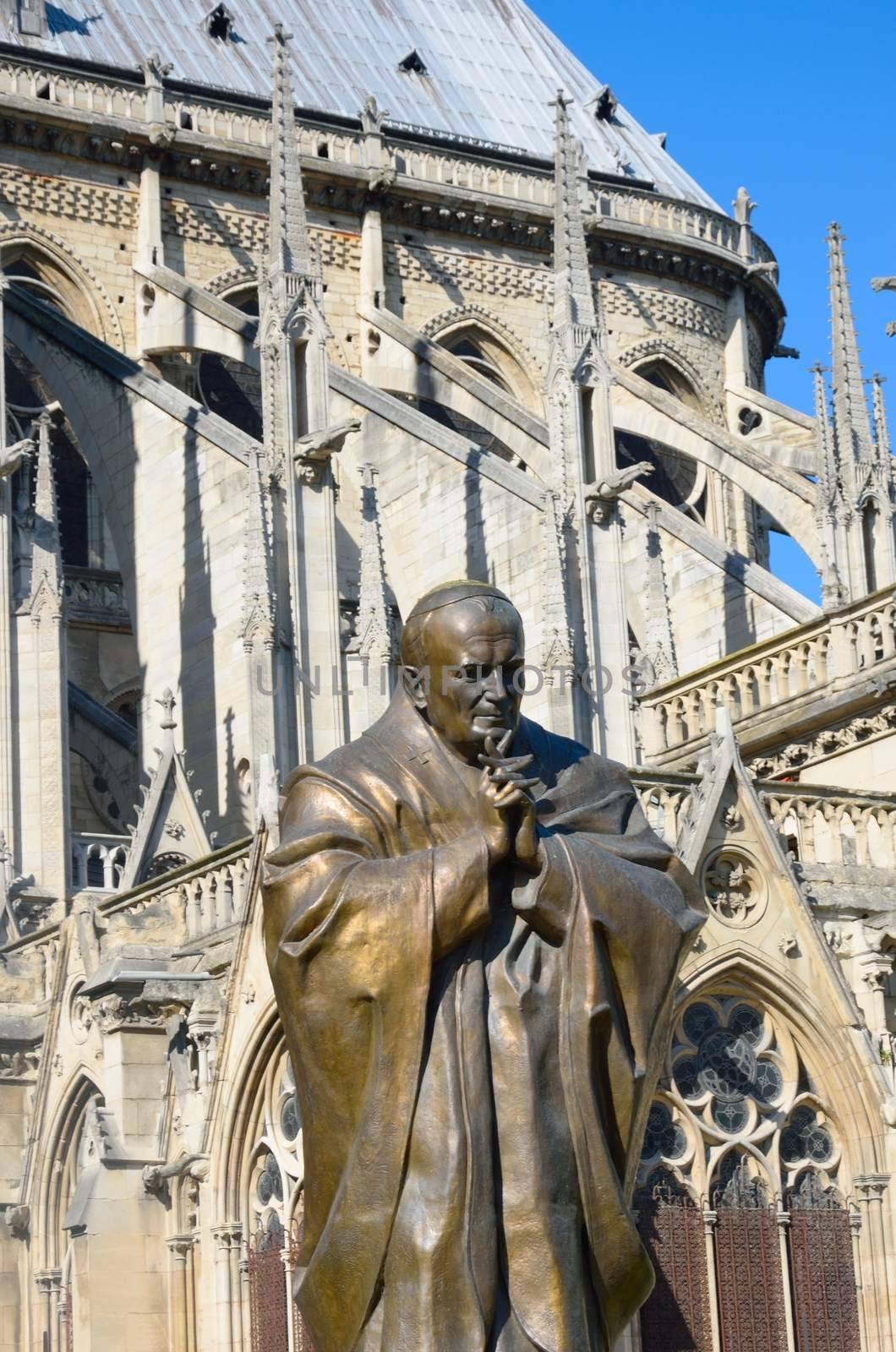 Statue of John Paul II at  Notre dame Paris by pauws99