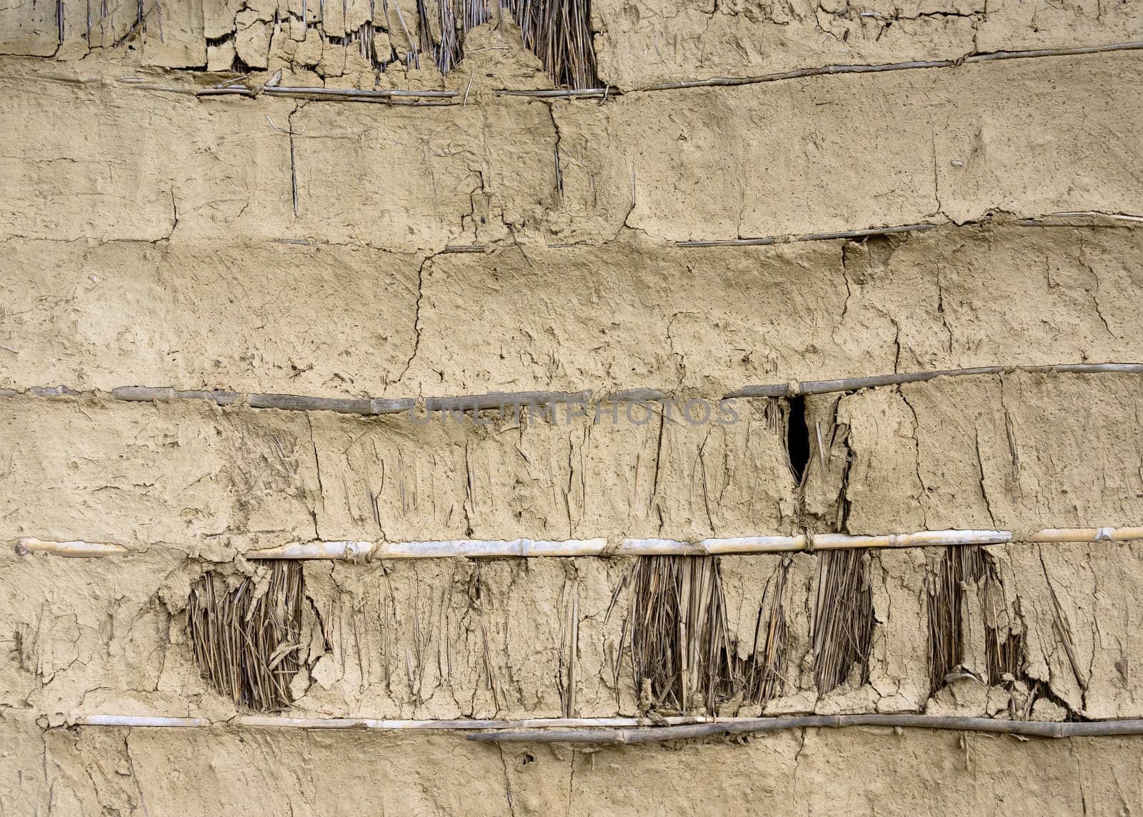 Mud, bamboo and straw wall texture in Nepal
