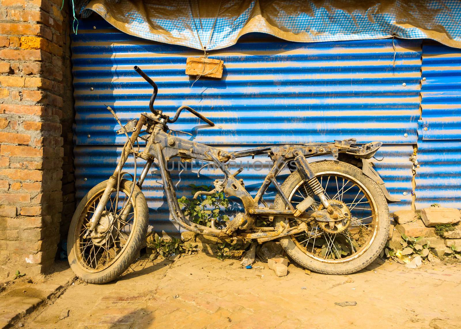 Abandoned motorbike frame in Nepal