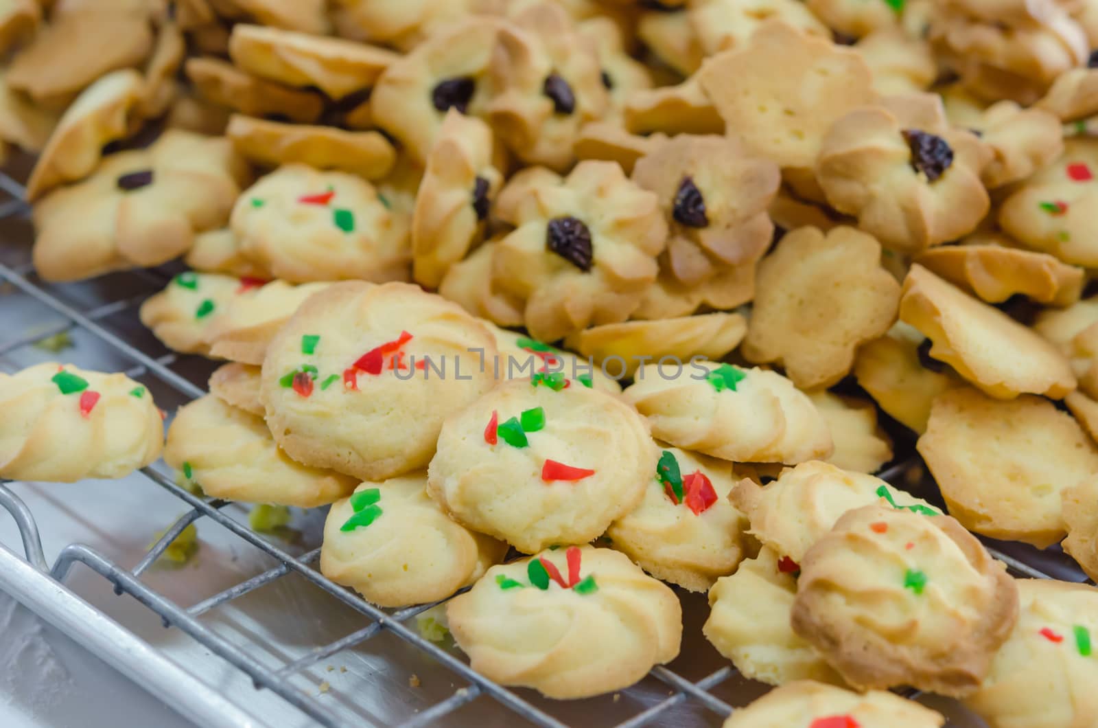 close up fresh homemade cookies with dried fruits