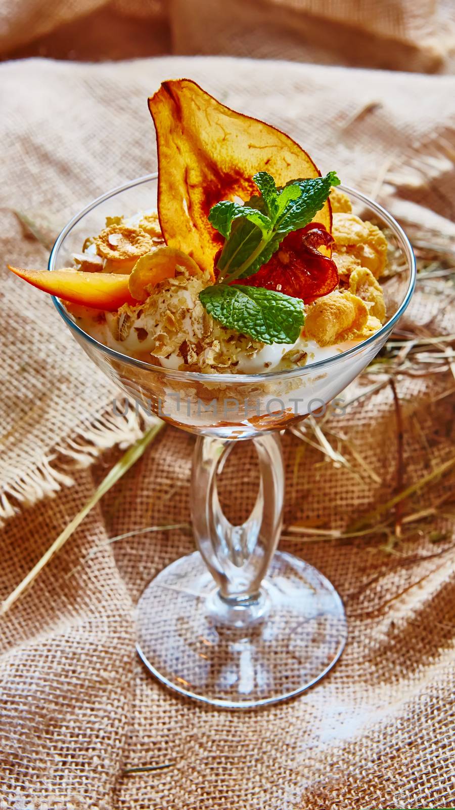 Homemade ice cream with mint and Pear chips