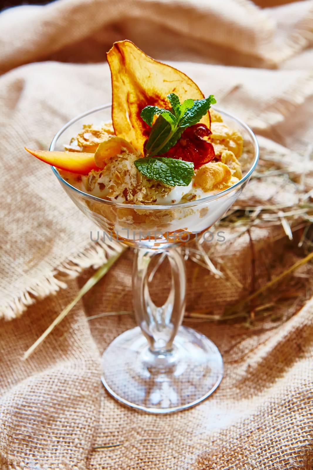 Homemade ice cream with mint and Pear chips