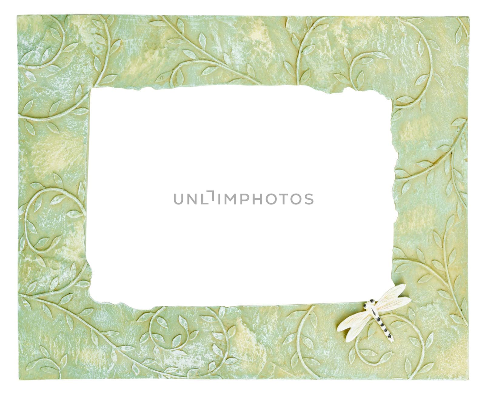 Ceramic photo frame with flower pattern isolated on white background, clipping path.