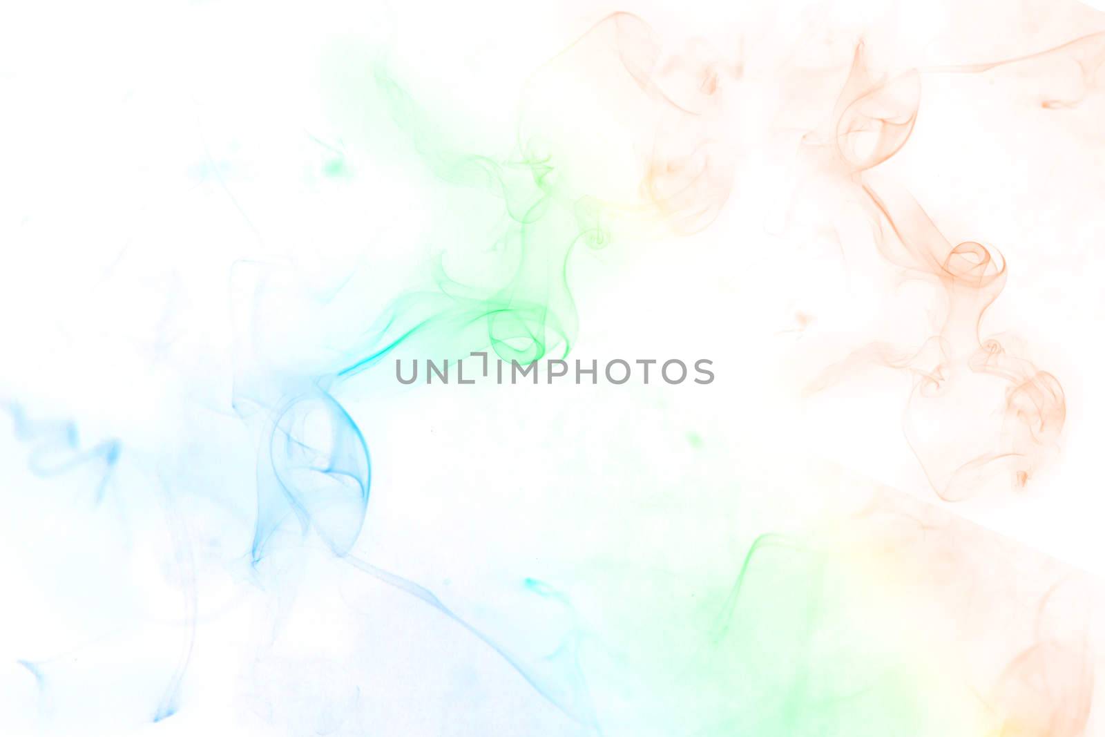 Colorful incense smoke, abstract shape on black background