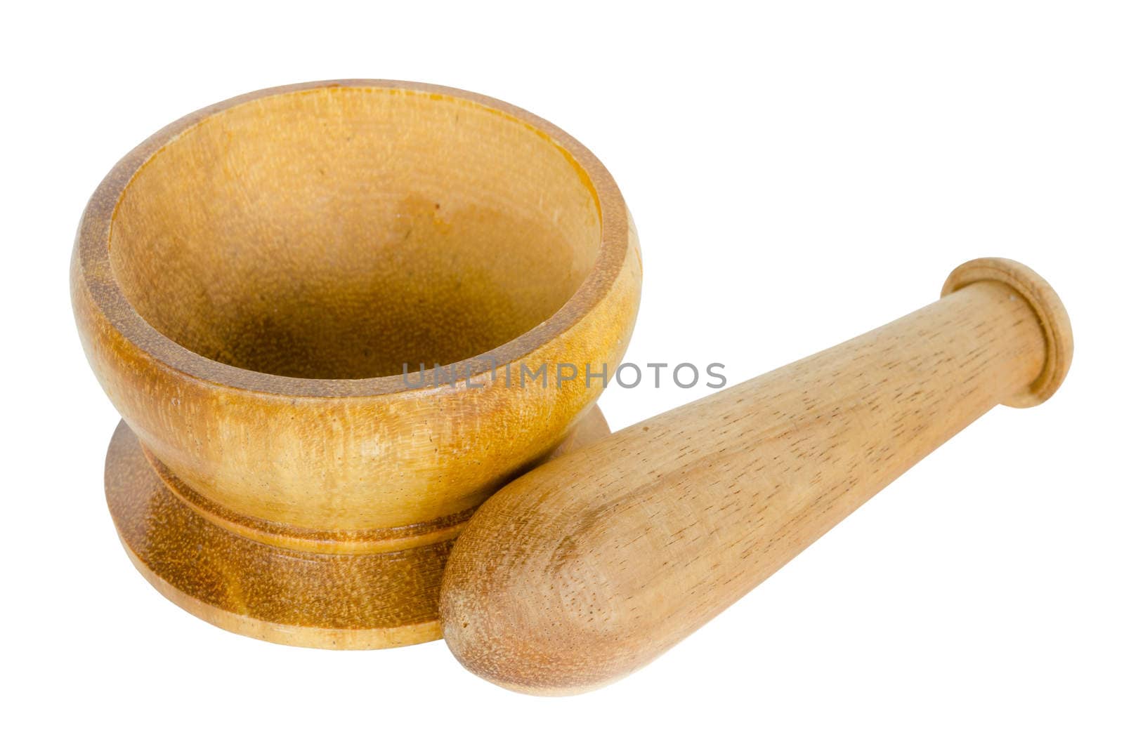 Wooden mortar on white background