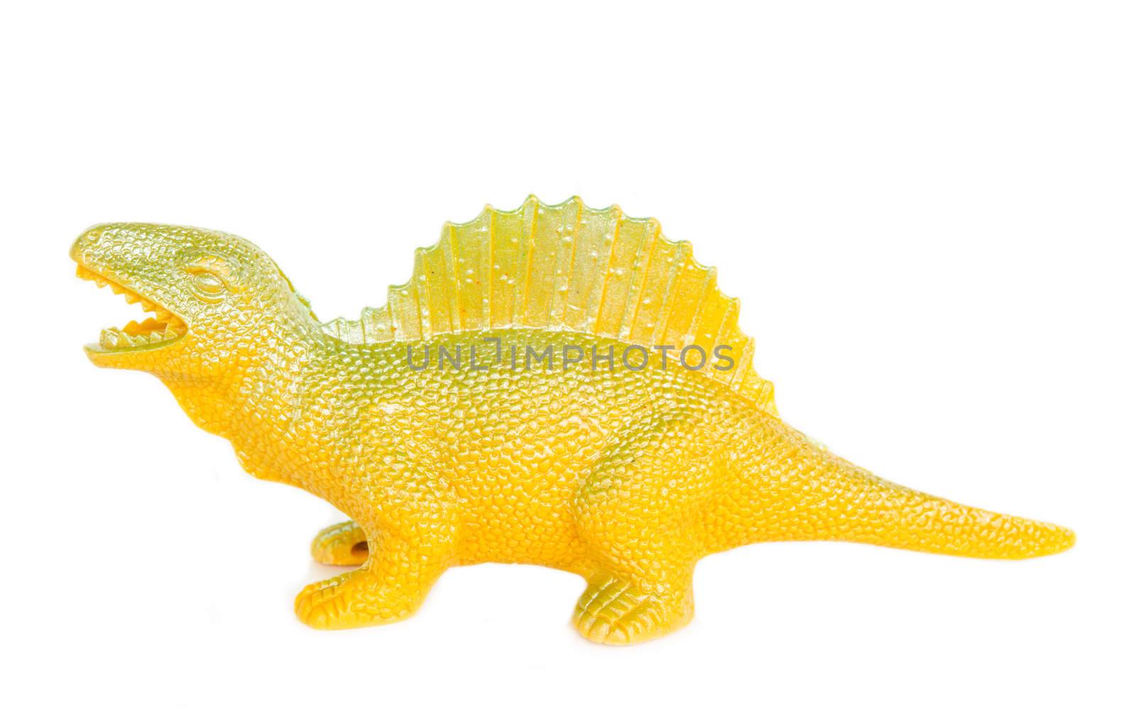 Dinosaur plastic figure toy model on white background.
