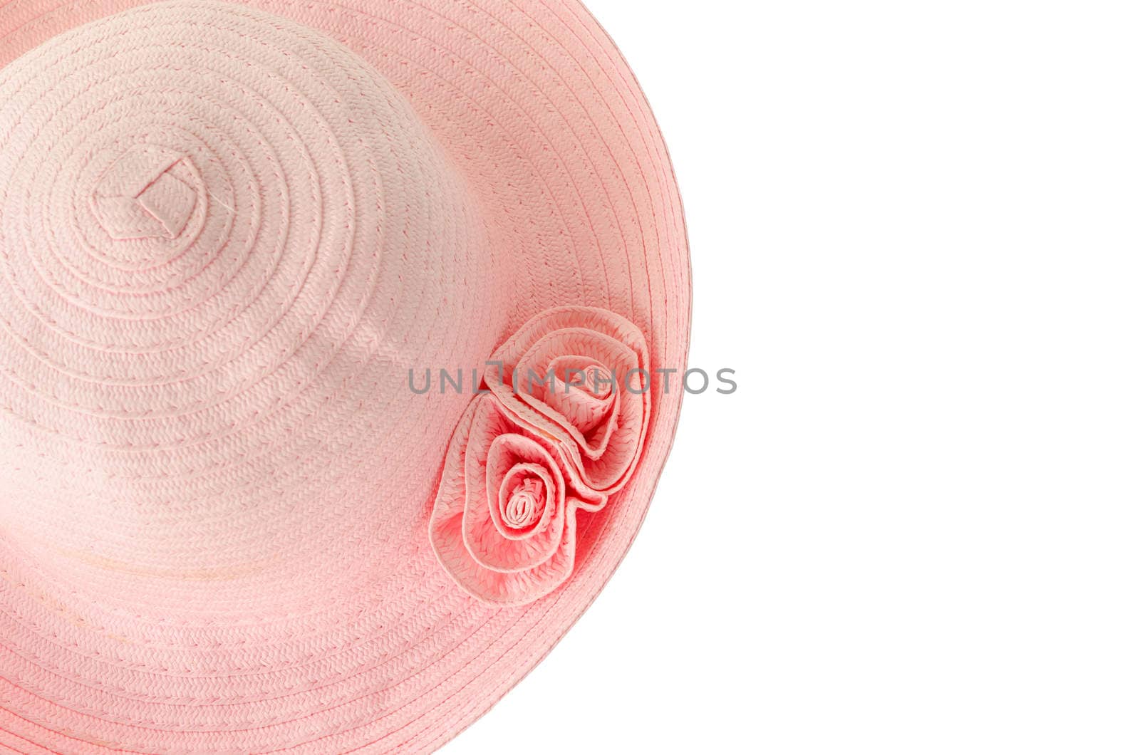 Close up pink hat woman isolated on white background, save clipping path.