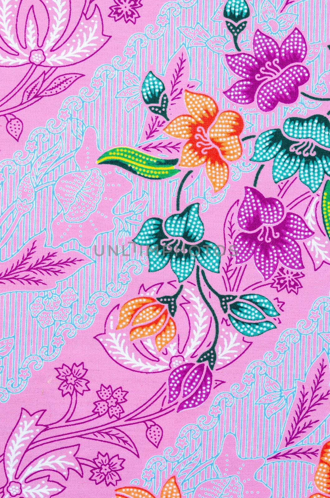 Abstract bright textile in batik's technique.