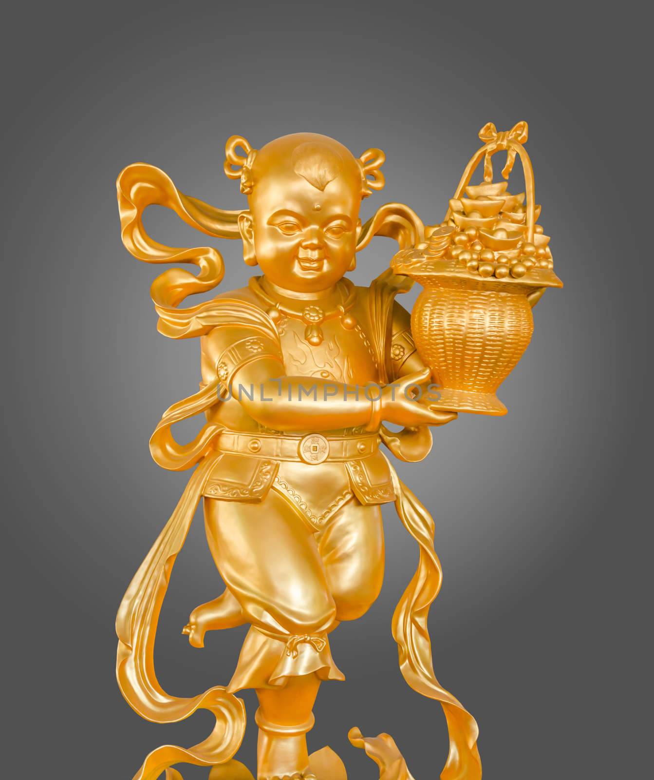 Gold God of Wealth or prosperity (Cai Shen) statue. by Gamjai