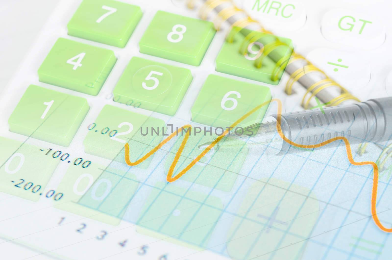Business time concept. calculator, pen and documents