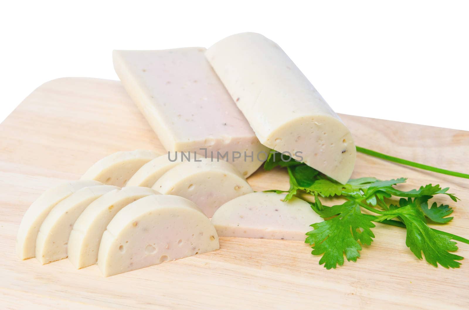 Vietnamese pork sausage, Vietnamese steamed pork on wood background.