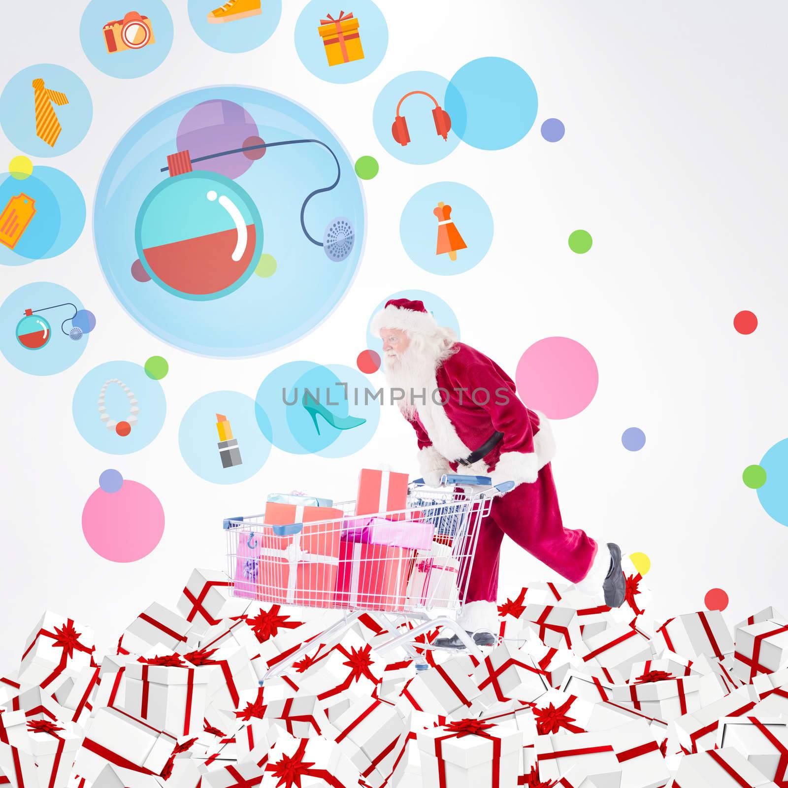 Composite image of santa delivering gifts from cart by Wavebreakmedia