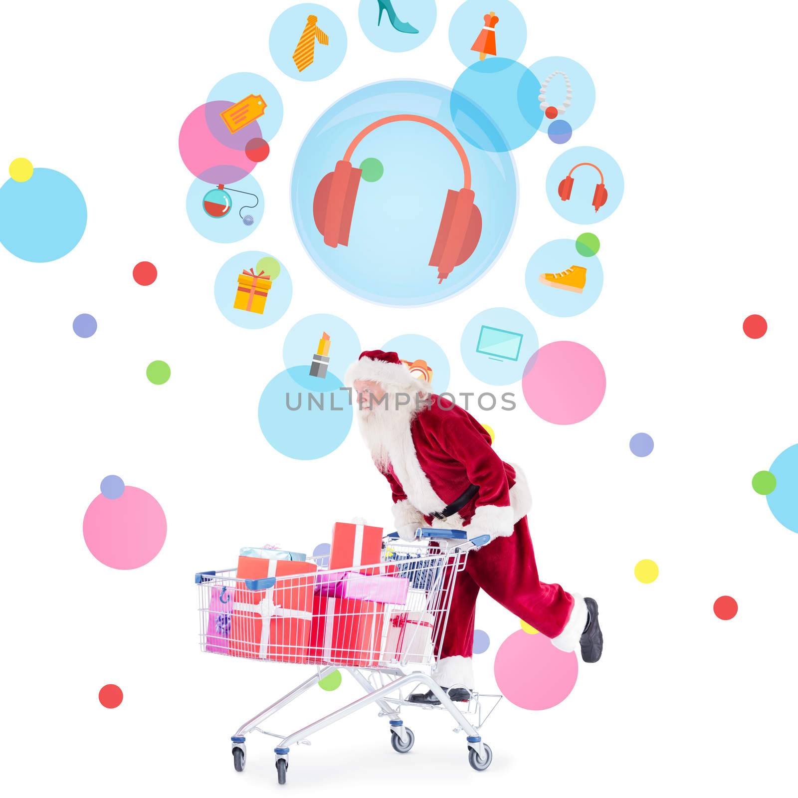 Composite image of santa pushing a shopping cart by Wavebreakmedia