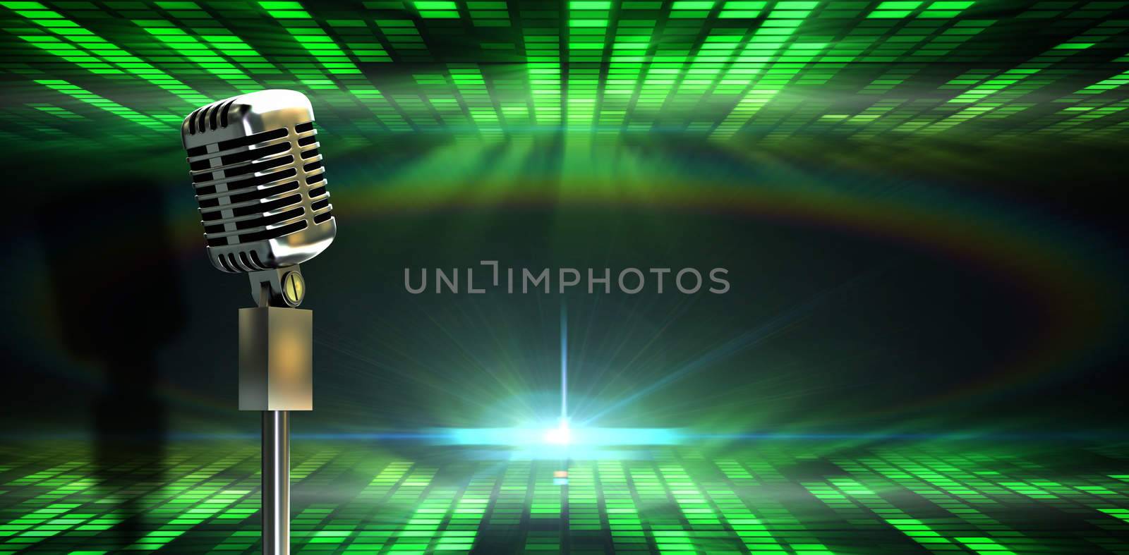 Composite image of digitally generated retro microphone on stand by Wavebreakmedia