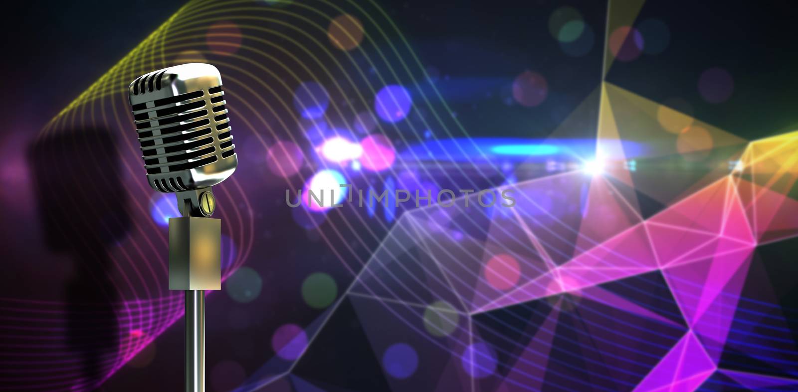 Composite image of digitally generated retro microphone on stand by Wavebreakmedia