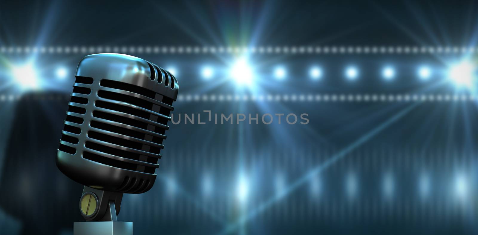 Composite image of digitally generated retro chrome microphone by Wavebreakmedia