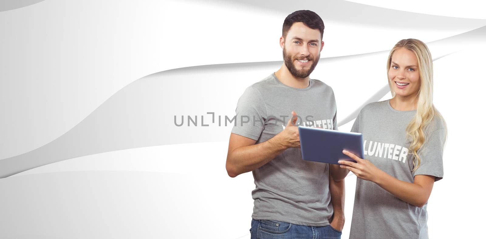 Composite image of portrait of happy man gesturing thumbs up in office by Wavebreakmedia
