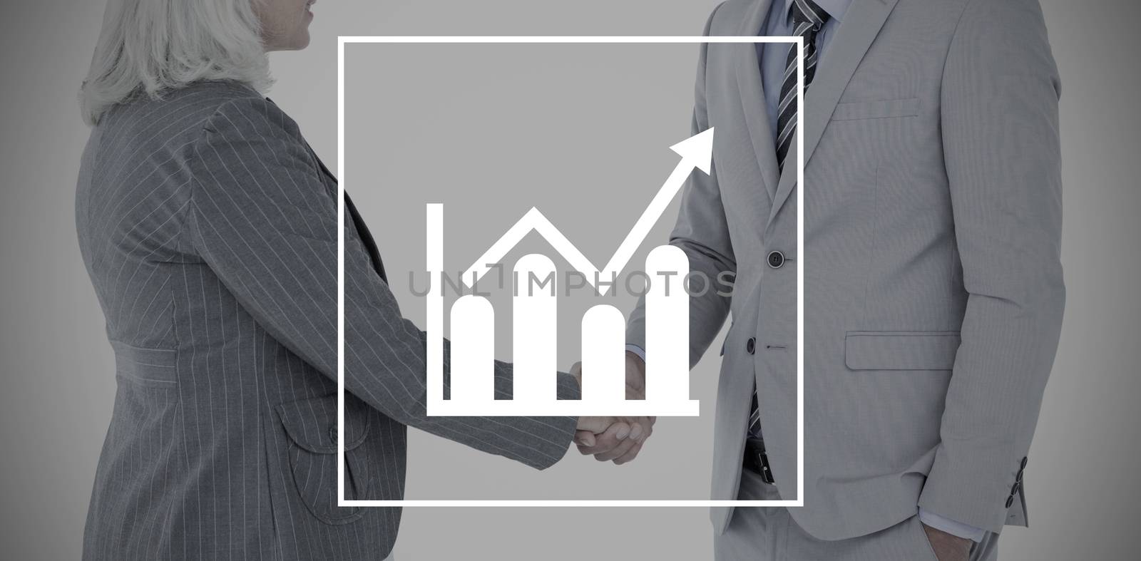 Business people shaking hands against bar chart and arrow