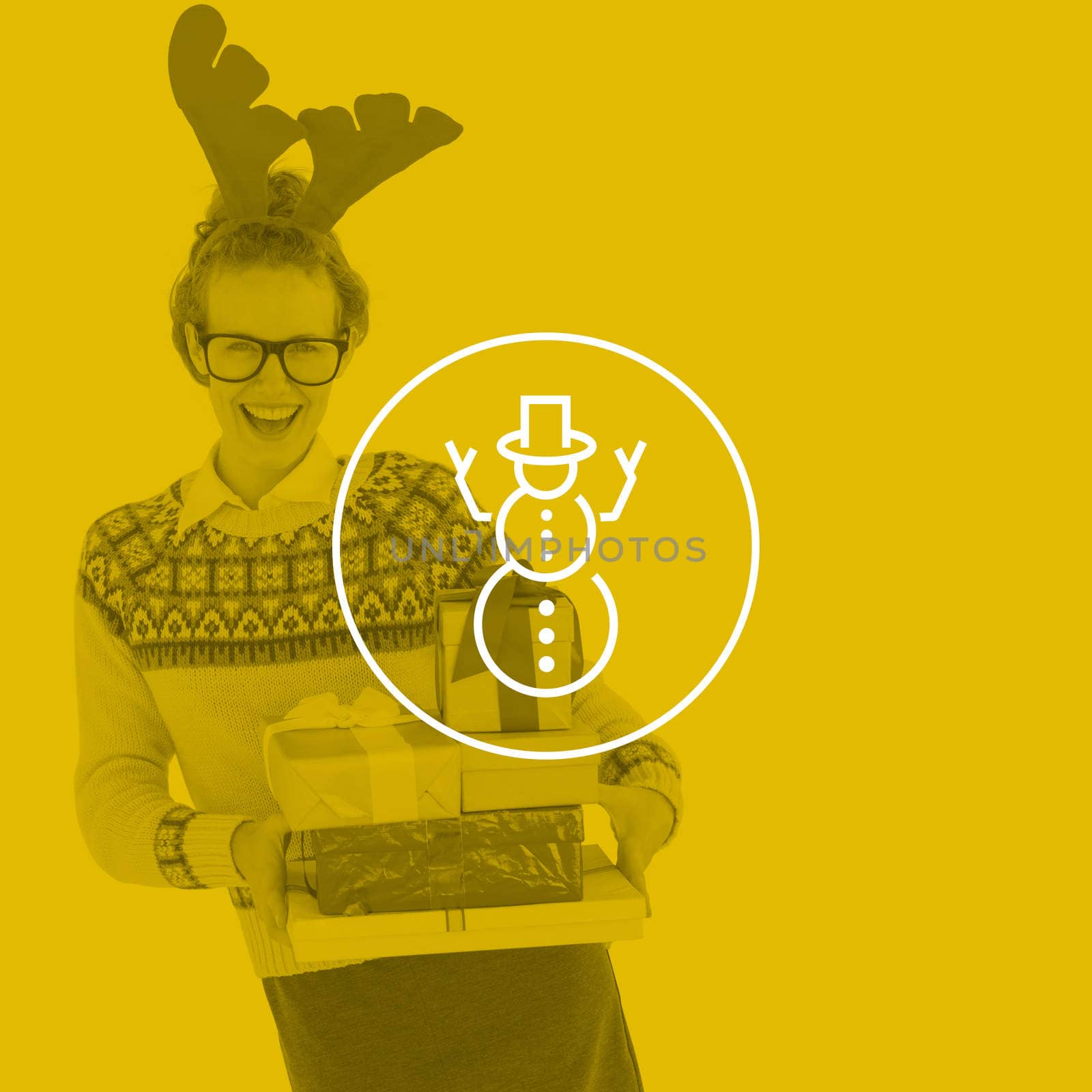 Composite image of happy geeky hipster holding presents  by Wavebreakmedia