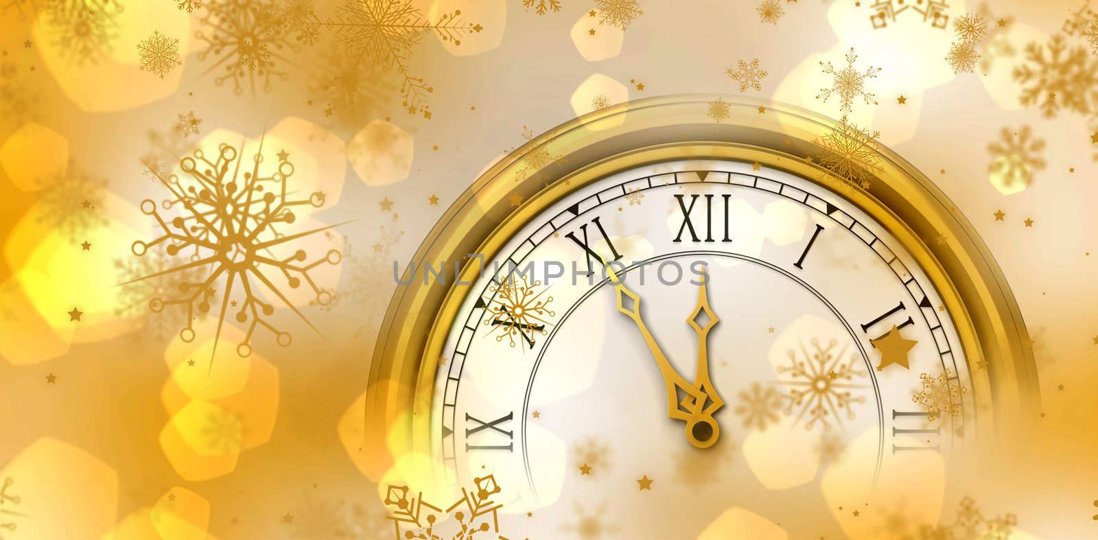 gold clock against yellow abstract light spot design