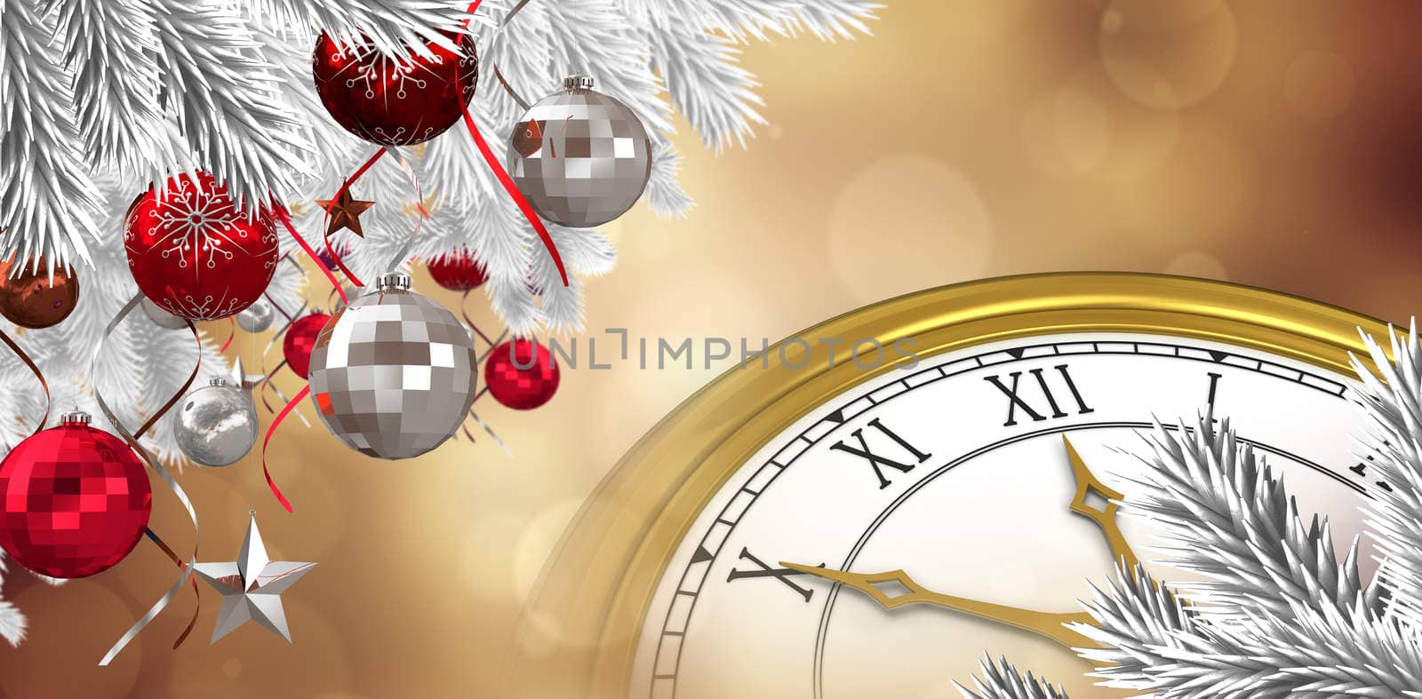 Composite image of christmas tree decorated with golden ornaments by Wavebreakmedia