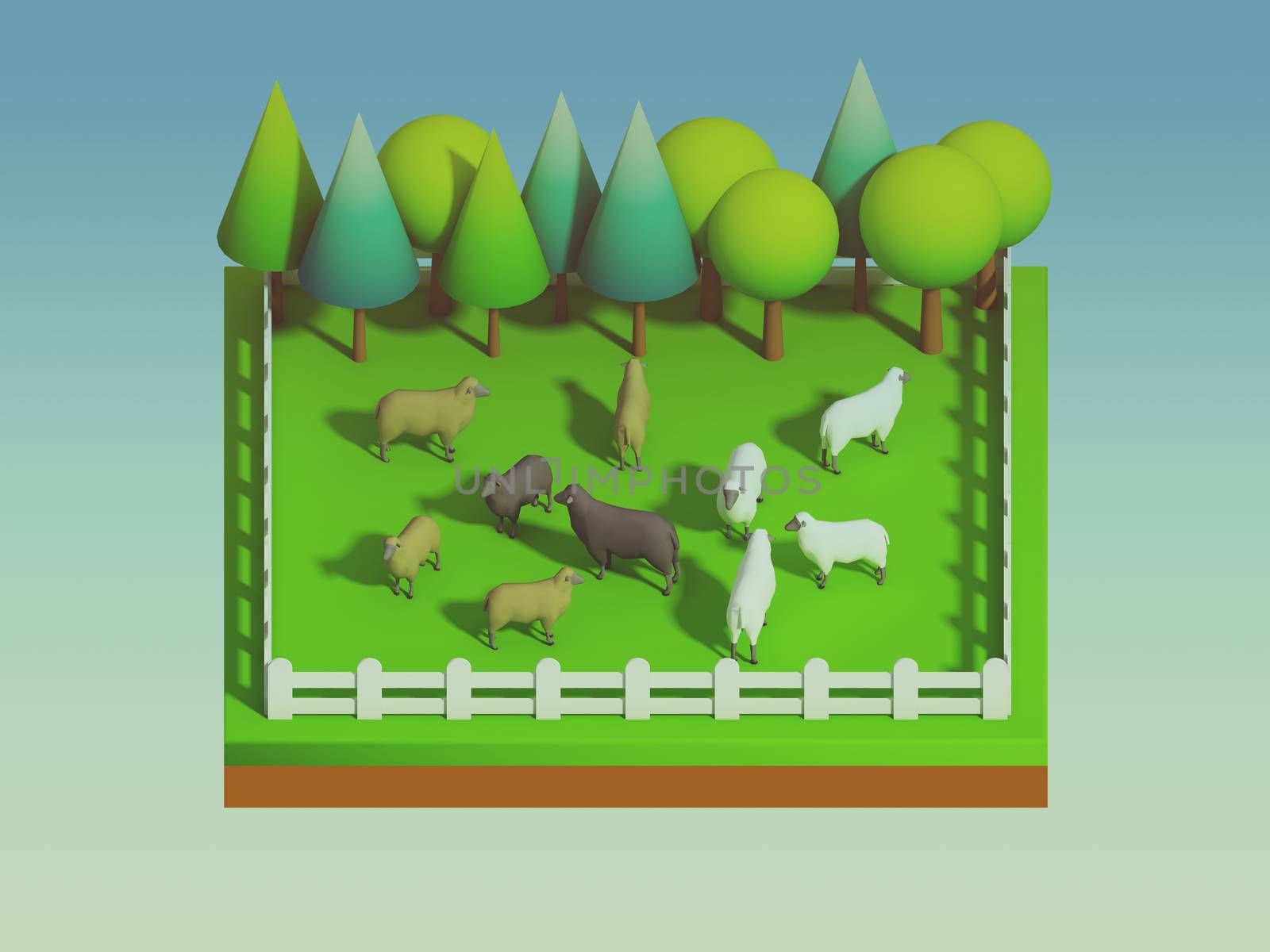 animals in the landscape, isometric view