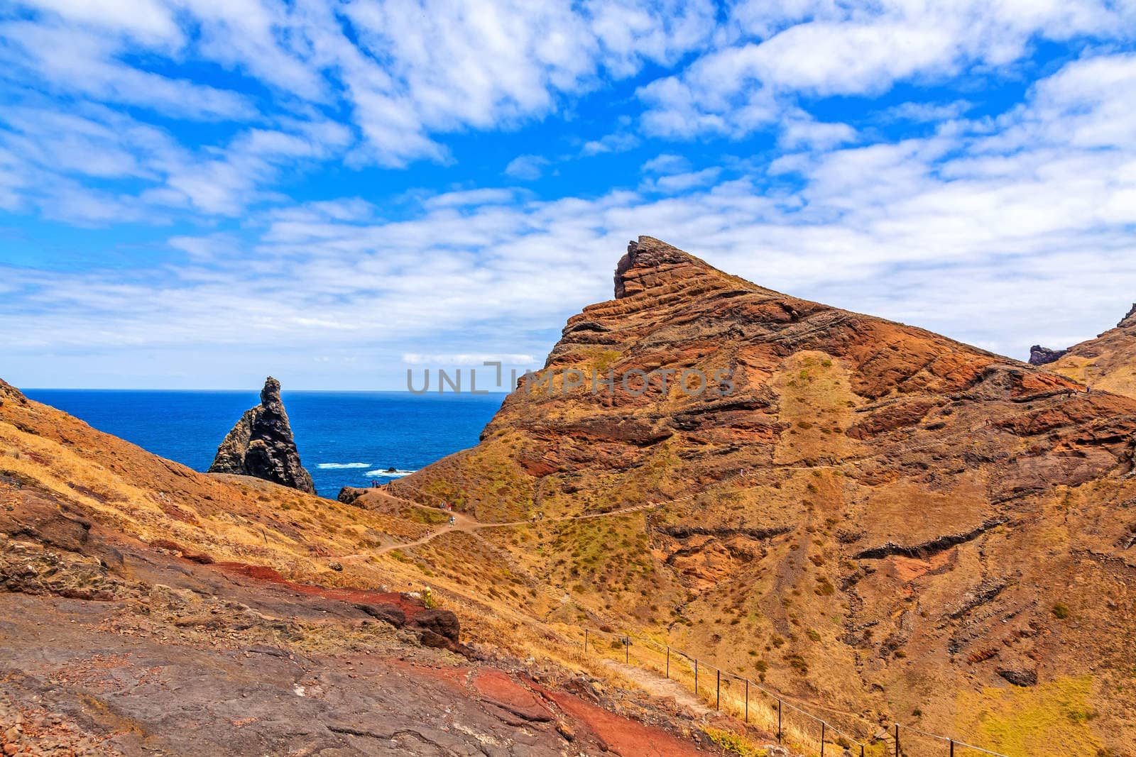 Mountainous landscape near rock gate Ponta do Furado - east of Madeira